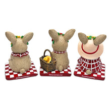 Carregar imagem no visualizador da galeria, Joyful Picnic Gathering Bunny Trio Set of Three Figurines, Spring Rabbit Statue 4.5" Decor