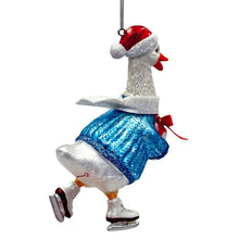 Carregar imagem no visualizador da galeria, Playful Goose in Skates Glass Christmas Ornament, Whimsical Cute Duck Tree Decor