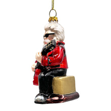 Carregar imagem no visualizador da galeria, Rock Guitarist Santa Claus Glass Christmas Ornament, Rocker Musician Gift