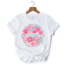 Carregar imagem no visualizador da galeria, Inspiring Floral Mama T-Shirt, White, Black and Natural Boho Tee for Strong and Loving Mothers