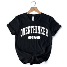 Carregar imagem no visualizador da galeria, Over Thinker 247 T-Shirt, Minimalist Collegiate White, Natural and Black Tee for Tired Women
