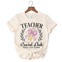 Carregar imagem no visualizador da galeria, Teacher Social Club T-Shirt, White, Natural, and Black Tee for Stylish Educators