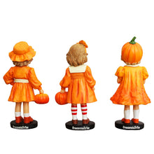 Carregar imagem no visualizador da galeria, Inviting Pumpkin Girl Trio Set of Figurines, 6" Victorian Autumn Fall and Halloween Table Decoration