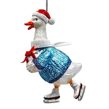 Carregar imagem no visualizador da galeria, Playful Goose in Skates Glass Christmas Ornament, Whimsical Cute Duck Tree Decor