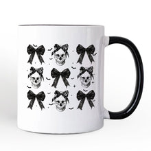 Cargar imagen en el visor de la galería, Coquette Skulls and Bows Personalized Mug, Gothic & Stylish Halloween Gift with Custom Name