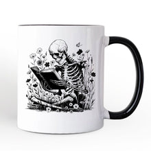 Carregar imagem no visualizador da galeria, Gothic Reading Skeleton Personalized Mug, Floral Halloween Gift with Custom Name