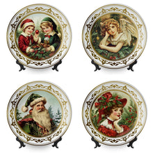 Carregar imagem no visualizador da galeria, Victorian Elegance Set of 4 Plates with Real Gold Trim, Holiday Christmas Red and Green Tableware Collection