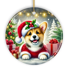 Carregar imagem no visualizador da galeria, Adorable Welsh Corgi with Santa Hat Ornament, Jolly Christmas for Heartfelt Gift