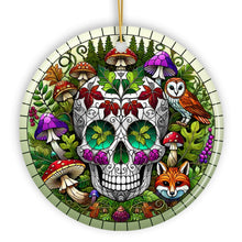 Load image into Gallery viewer, Enchanted Woodland Sugar Skull Ornament, Mystical Forest Christmas Gift and Decor