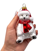 Cargar imagen en el visor de la galería, Classic White Polar Bear Glass Christmas Ornament