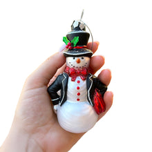 Load image into Gallery viewer, Dapper Gentleman Snowman Glass Christmas Ornament, Refined Handblown Holiday Tree Decor