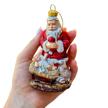 Carregar imagem no visualizador da galeria, Innocent Santa and Baby Jesus Handblown Glass Christmas Ornament, Nativity Christian Holiday Decor