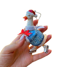 Carregar imagem no visualizador da galeria, Playful Goose in Skates Glass Christmas Ornament, Whimsical Cute Duck Tree Decor
