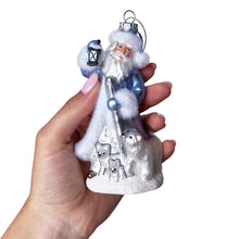 Carregar imagem no visualizador da galeria, Polar Whisperer Santa Glass Christmas Ornament, Arctic Polar Bear, Wolf, and Bunny Rabbit