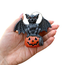 Load image into Gallery viewer, Spooky Gargoyle on a Pumpkin Ornament, Goth Halloween Themed Tree Decor