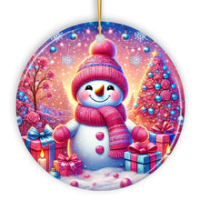 Carregar imagem no visualizador da galeria, Joyful Frost Snowman Pink Themed Ornament, Festive Winter Spirit for Holiday Gift
