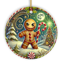 Carregar imagem no visualizador da galeria, Menacing Gingerbread Man Ornament, Eerie Winter Enforcer for Christmas Decor