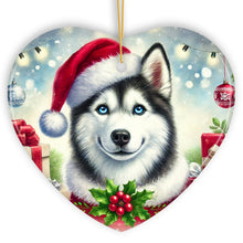 Carregar imagem no visualizador da galeria, Merry Holly Berry Siberian Husky Ornament, Whimsical Christmas Tree Decor