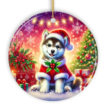 Carregar imagem no visualizador da galeria, Merry Holly Berry Siberian Husky Ornament, Whimsical Christmas Tree Decor