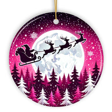 Carregar imagem no visualizador da galeria, Moonlit Santa Silhouette Pink Themed Ornament, Enchanted Night Sky for Holiday Decor