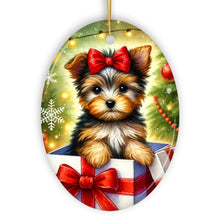 Carregar imagem no visualizador da galeria, Precious Yorkshire Terrier Christmas Gift Ornament, Sweet Holiday Scene Decor