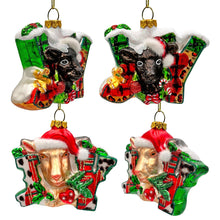 Cargar imagen en el visor de la galería, Farm Filled with Joy Set of 4 Glass Christmas Ornaments, Goat, Chicken, Calf and Deer Tree Decorations