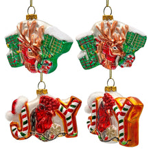 Cargar imagen en el visor de la galería, Farm Filled with Joy Set of 4 Glass Christmas Ornaments, Goat, Chicken, Calf and Deer Tree Decorations