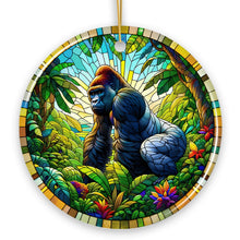 Carregar imagem no visualizador da galeria, A Primate Safari Gorilla Stained Glass Style Ceramic Ornament, African Animals Christmas Gift and Decor