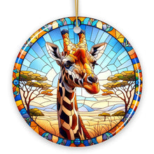 Load image into Gallery viewer, African Giraffe Stained Glass Style Ceramic Ornament, Safari Animals Christmas Gift and Decor