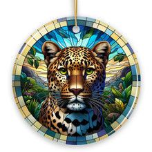 Carregar imagem no visualizador da galeria, African Leopard Expedition Stained Glass Style Ceramic Ornament, Safari Animals Christmas Gift and Decor