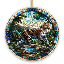 Carregar imagem no visualizador da galeria, African Leopard Expedition Stained Glass Style Ceramic Ornament, Safari Animals Christmas Gift and Decor