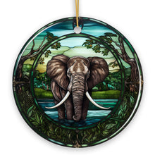 Load image into Gallery viewer, African Pachyderm Elephant Stained Glass Style Ceramic Ornament, Safari Animals Christmas Gift and Decor