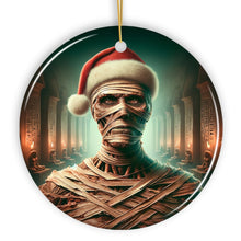 Load image into Gallery viewer, Ancient Mummy with Santa Hat Ornament, Enigmatic Holiday Gift for Horror Enthusiasts