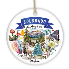 Load image into Gallery viewer, Artistic Colorado State Themes and Landmarks Christmas Ornament