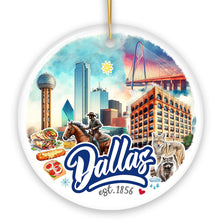 Load image into Gallery viewer, Artistic Dallas Texas Christmas Ornament, Unique Ceramic Keepsake Souvenir and Gift