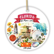 Load image into Gallery viewer, Artistic Florida State Themes and Landmarks Christmas Ornament