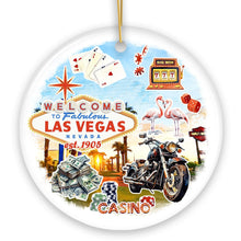 Load image into Gallery viewer, Artistic Las Vegas Collage Art Ceramic Ornament, Slot Machines Cards and Casino Travel Souvenir