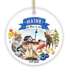 Load image into Gallery viewer, Artistic Maine State Themes and Landmarks Christmas Ornament