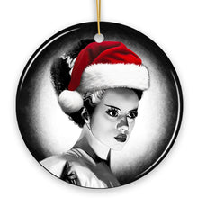 Cargar imagen en el visor de la galería, Chilling Bride of Frankenstein Santa Ornament, Gothic Themed Halloween Christmas Gift and Decor