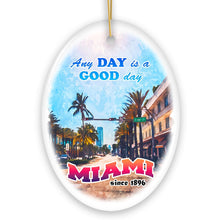 Cargar imagen en el visor de la galería, Classic Miami Living Stroll Through Paradise Ornament, Scenic Ocean Drive Artwork Souvenir