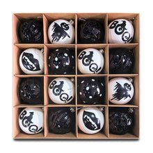Load image into Gallery viewer, Creepy Boo Assorted 16 Piece Black and White Ornament Bundle, Monochrome 3" Halloween Bauble Set
