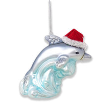 Load image into Gallery viewer, Dolphin and Ocean Wave Glass Christmas Ornament