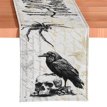 Carregar imagem no visualizador da galeria, Elegant 72" Gothic Jacquard Table Runner, Halloween Tablecloth with Spider Webs and Black Ravens