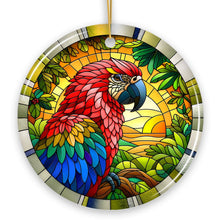 Carregar imagem no visualizador da galeria, Feathered Friends Adventure Parrot Stained Glass Style Ceramic Ornament, Safari Animals Christmas Gift and Decor
