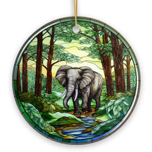 Load image into Gallery viewer, Gentle Giants Elephant Stained Glass Style Ceramic Ornament, African Animals Christmas Gift and Decor