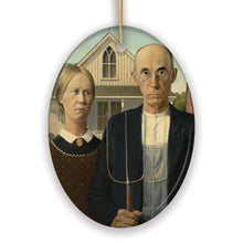Carregar imagem no visualizador da galeria, Grant Wood American Gothic Art Ceramic Ornament, Famous Painting Christmas Decoration Souvenir