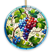 Load image into Gallery viewer, Grape Window Art Stained Glass Style Ceramic Ornament, Christmas Gift and Decor