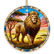 Carregar imagem no visualizador da galeria, Kings of the Savannah Lion Stained Glass Style Ceramic Ornament, African Animals Christmas Gift and Decor