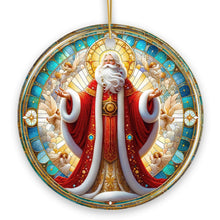 Carregar imagem no visualizador da galeria, Majestic Holy Santa Stained Glass Themed Ceramic Ornament, Handcrafted Angelic Christmas Decor