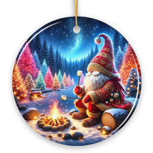 Carregar imagem no visualizador da galeria, Majestic Winter World Gnome Camper Ceramic Christmas Ornament, Luminescent Forest and Starry Night